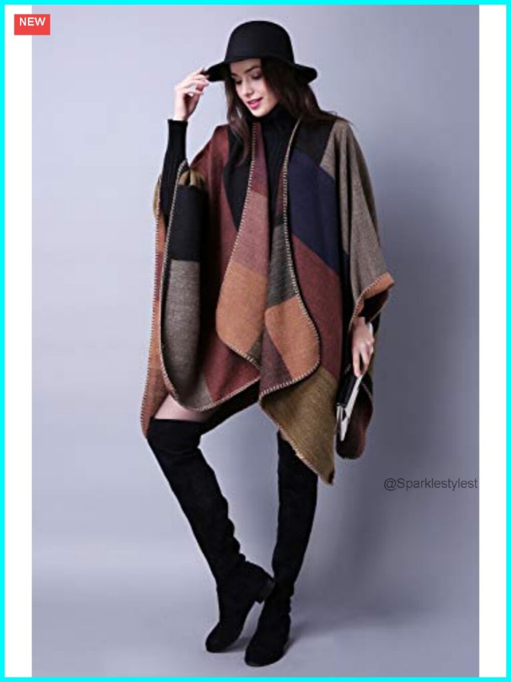 Reversible Poncho Sweater Cape Shawl Wrap Winter Warm - Picture 4 of 6